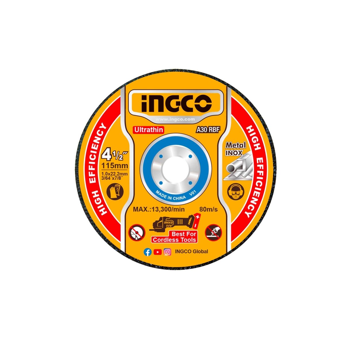 Set X 15 Discos de Corte Inox 4-1/2 x 3/64 x 7/8 Ingco MCD1015115 - MARKEMSTORE - Discos