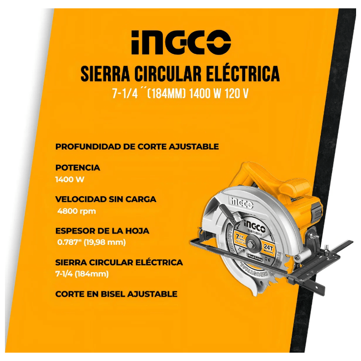 Sierra Circular 7.1/4" 1400w INGCO UCS18538 - MARKEMSTORE - Sierras