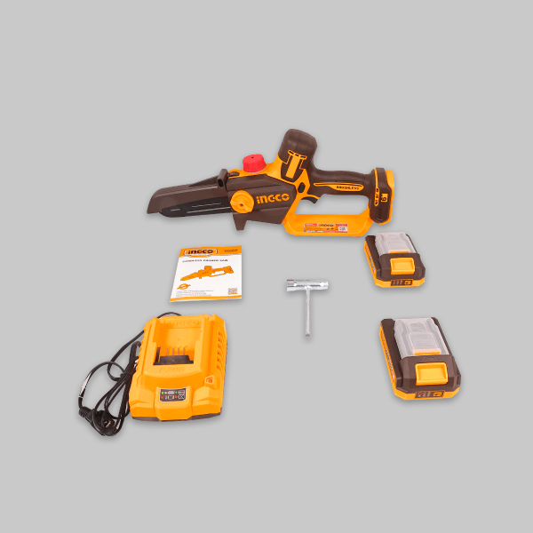 Sierra Podadora Inalámbrica INGCO 20V 6" Brushless 11m/s + 2 Baterías 2Ah y Accesorios UCGSLI20662 - MARKEMSTORE - 