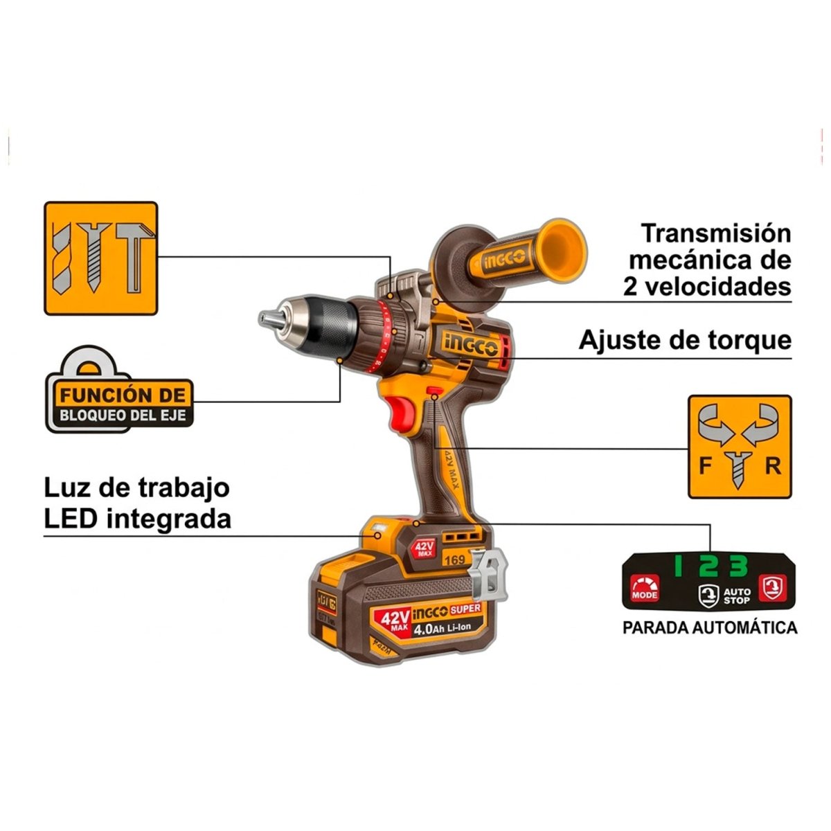 Taladro de Impacto M1/2 42V 169Nm 2300Rpm INGCO UCIDLI4216982 - MARKEMSTORE - Taladros