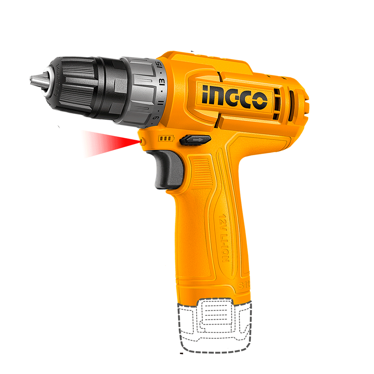 Taladro Ingco 12V M3/8 20Nm Rotacion Incluye Bateria Ref. CDLI12456 - MARKEMSTORE - Taladro