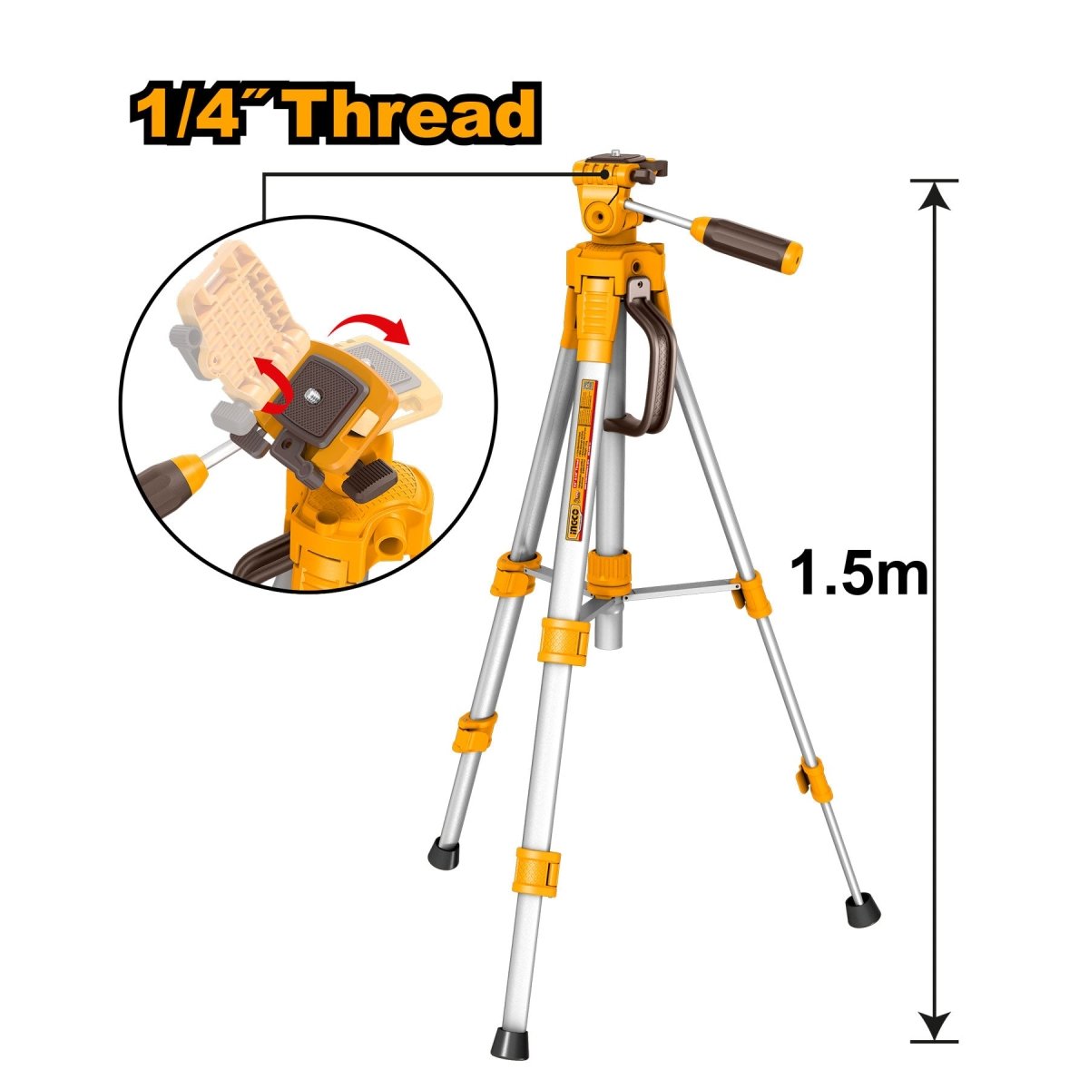 Trípode para Nivel Láser INGCO 1.5m Aluminio Rosca 1/4" | HLLT01586 - MARKEMSTORE - Niveles