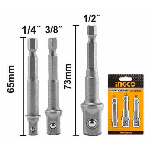 Adaptador Socket Set 3 Piezas Ingco Amn365a01 - MARKEMSTORE - Accesorios para Taladro