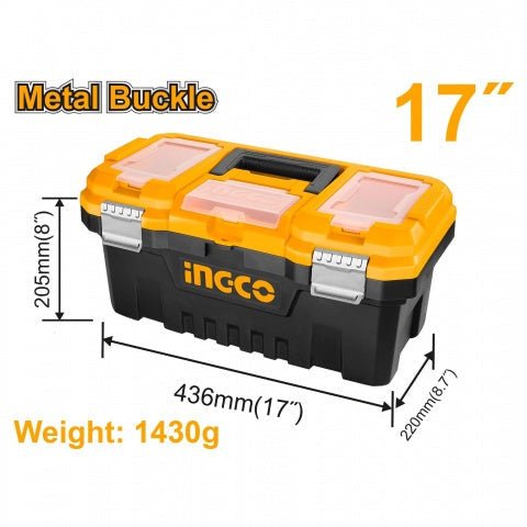 Caja De Herramientas Plastica Agarre Metalico 17"X8.7"X8" Ingco PBX1702 - MARKEMSTORE - 