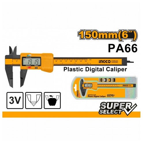 Calibrador Plastico Digital Superselect 0 - 150mm 0,1mm Ingco HDCP16150 - MARKEMSTORE - HERRAMIENTA PARA MEDICION