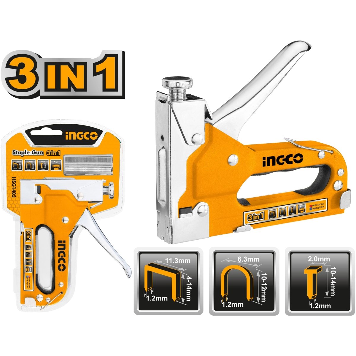 Engrapadora Manual 3 EN 1 Ingco HSG1405 - MARKEMSTORE - Multiherramientas