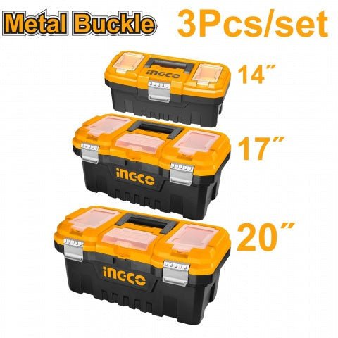 Set 3 Cajas De Herramientas Plásticas Manijas Metálicas De 14" 17" 20" Ingco PBXK0302 - MARKEMSTORE - 