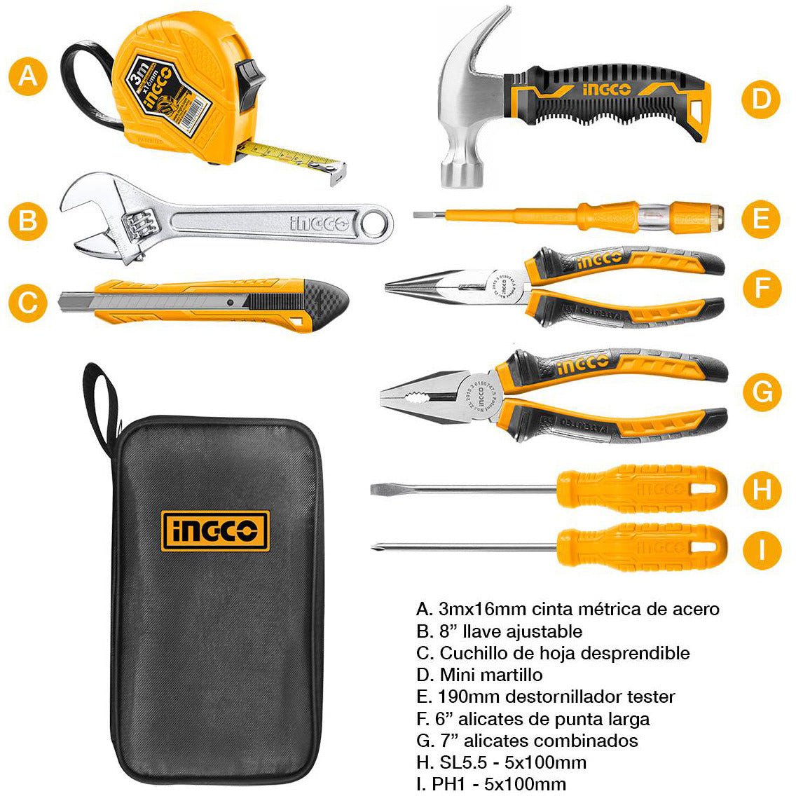 Set Herramientas Manuales 9Pzs Hkth10809 - MARKEMSTORE - Ferreteria